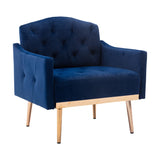 Accent Chair with Tufted Stitching and Metal Legs, Blue and Gold