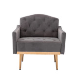 Benzara Accent Chair with Tufted Stitching Details and Metal Legs, Gray and Gold BM261578 Gray and Gold Wood, Metal and Fabric BM261578