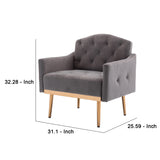 Benzara Accent Chair with Tufted Stitching Details and Metal Legs, Gray and Gold BM261578 Gray and Gold Wood, Metal and Fabric BM261578