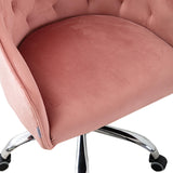 Benzara Office Chair with Padded Swivel Seat and Tufted Design, Light Pink BM261579 Pink Fabric and Metal BM261579