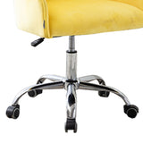 Benzara Office Chair with Padded Swivel Seat and Tufted Design, Yellow BM261581 Yellow Fabric and Metal BM261581