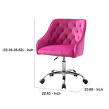 Benzara Office Chair with Padded Swivel Seat and Tufted Design, Pink BM261584 Pink Fabric and Metal BM261584