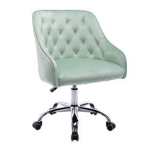 Benzara Office Chair with Padded Swivel Seat and Tufted Design, Mint Green BM261585 Green Fabric and Metal BM261585