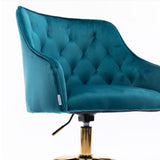 Benzara Office Chair with Padded Swivel Seat and Tufted Design, Teal Blue BM261586 Blue Fabric and Metal BM261586