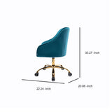 Benzara Office Chair with Padded Swivel Seat and Tufted Design, Teal Blue BM261586 Blue Fabric and Metal BM261586