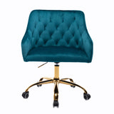 Office Chair with Padded Swivel Seat and Tufted Design, Teal Blue