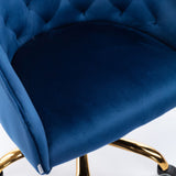 Benzara Office Chair with Padded Swivel Seat and Tufted Design, Navy Blue BM261588 Blue Fabric and Metal BM261588