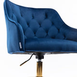 Benzara Office Chair with Padded Swivel Seat and Tufted Design, Navy Blue BM261588 Blue Fabric and Metal BM261588