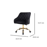 Benzara Office Chair with Padded Swivel Seat and Tufted Design, Black BM261590 Black Fabric and Metal BM261590