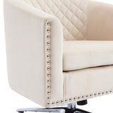 Benzara Accent Chair with Padded Swivel Seat and Tufted Design, Beige BM261596 Beige Wood, Metal and Fabric BM261596