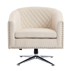 Benzara Accent Chair with Padded Swivel Seat and Tufted Design, Beige BM261596 Beige Wood, Metal and Fabric BM261596