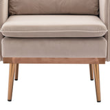 Benzara Accent Chair with Velvet Upholstery and Tufted Back, Beige BM261603 Beige Wood, Metal and Fabric BM261603
