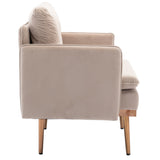 Benzara Accent Chair with Velvet Upholstery and Tufted Back, Beige BM261603 Beige Wood, Metal and Fabric BM261603