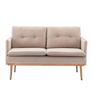 Benzara Loveseat with Velvet Upholstery and Tufted Back, Beige BM261607 Beige Wood, Metal and Fabric BM261607