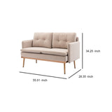 Benzara Loveseat with Velvet Upholstery and Tufted Back, Beige BM261607 Beige Wood, Metal and Fabric BM261607