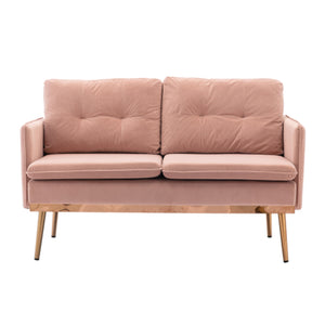 Benzara Loveseat with Velvet Upholstery and Tufted Back, Pink BM261608 Pink Wood, Metal and Fabric BM261608