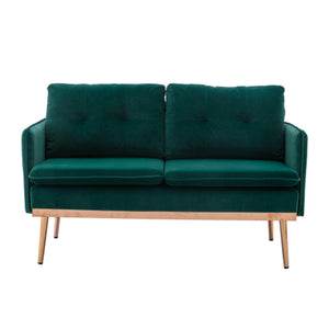 Benzara Loveseat with Velvet Upholstery and Tufted Back, Green BM261609 Green Wood, Metal and Fabric BM261609