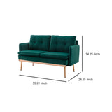 Benzara Loveseat with Velvet Upholstery and Tufted Back, Green BM261609 Green Wood, Metal and Fabric BM261609