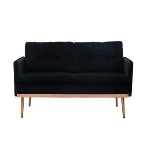 Benzara Loveseat with Velvet Upholstery and Tufted Back, Black BM261610 Black Wood, Metal and Fabric BM261610