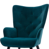Benzara Accent Chair with Tall Button Tufted Back and Splayed Legs, Blue BM261619 Blue Solid wood, MDF, Fabric BM261619