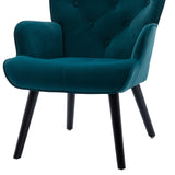 Benzara Accent Chair with Tall Button Tufted Back and Splayed Legs, Blue BM261619 Blue Solid wood, MDF, Fabric BM261619