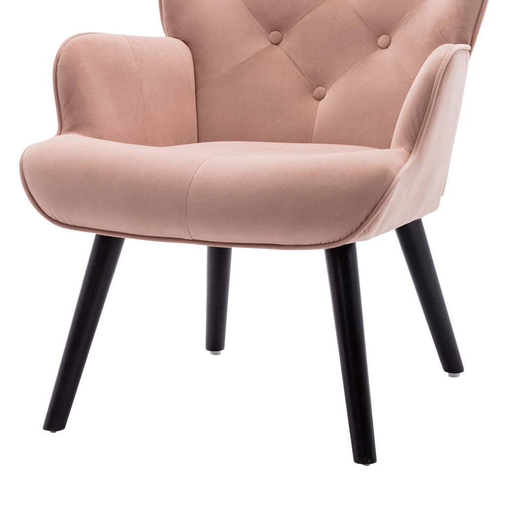 Benzara Accent Chair with Tall Button Tufted Back and Splayed Legs, Pink BM261620 Pink Solid wood, MDF, Fabric BM261620