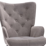 Benzara Accent Chair with Tall Button Tufted Back and Splayed Legs, Gray BM261621 Gray Solid wood, MDF, Fabric BM261621