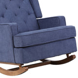 Benzara Rocking Chair with Button Tufted Wingback and Track Arms, Navy Blue BM261630 Blue Wood and Fabric BM261630