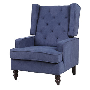 Benzara Rocking Chair with Button Tufted Wingback and Track Arms, Navy Blue BM261630 Blue Wood and Fabric BM261630
