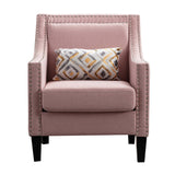 Benzara Accent Chair with Fabric Upholstery and Sloped Arms, Pink BM261640 Pink Wood and Fabric BM261640