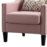 Benzara Accent Chair with Fabric Upholstery and Sloped Arms, Pink BM261640 Pink Wood and Fabric BM261640