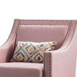 Benzara Accent Chair with Fabric Upholstery and Sloped Arms, Pink BM261640 Pink Wood and Fabric BM261640