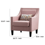 Benzara Accent Chair with Fabric Upholstery and Sloped Arms, Pink BM261640 Pink Wood and Fabric BM261640