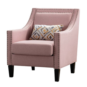 Benzara Accent Chair with Fabric Upholstery and Sloped Arms, Pink BM261640 Pink Wood and Fabric BM261640