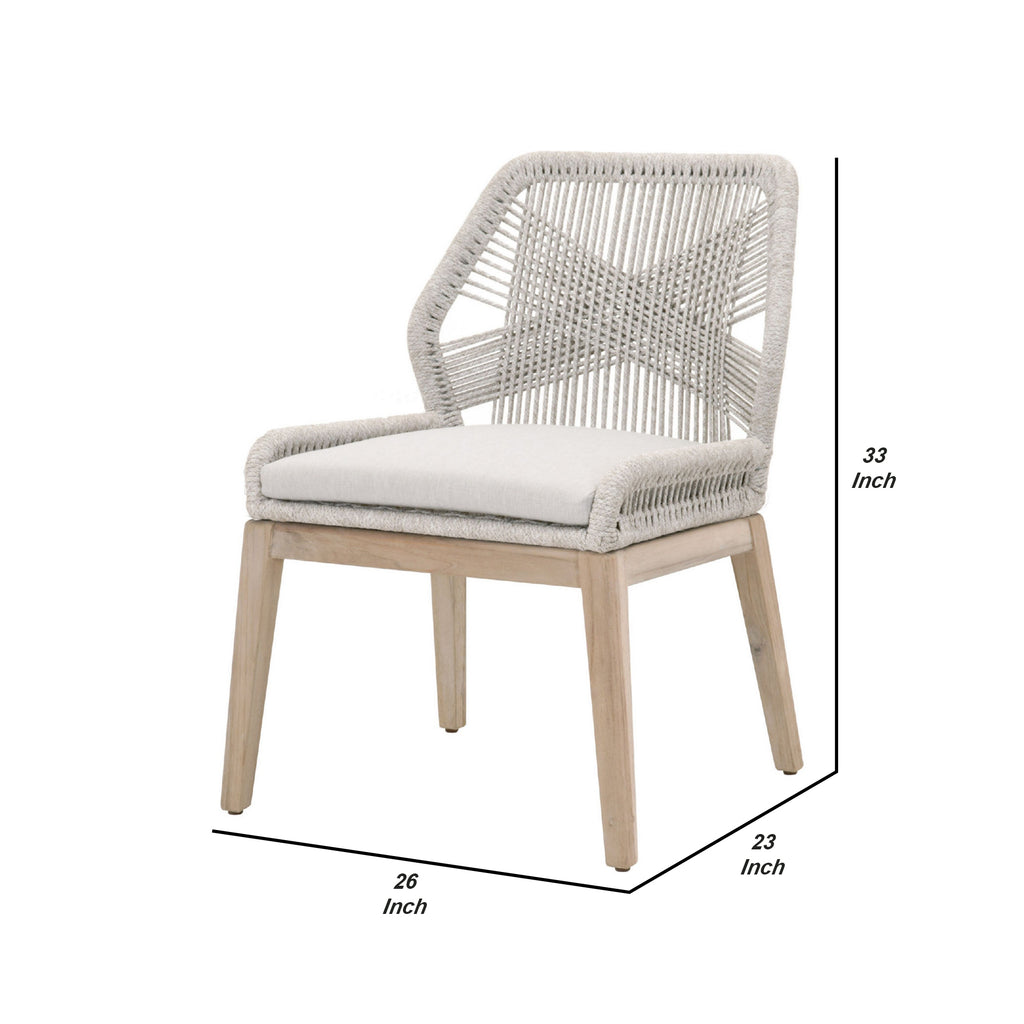 Benzara Outdoor Dining Chair with Woven Rope Back, Set of 2, Gray BM261664 Gray Solid wood, Aluminum, Rope, Fabric BM261664