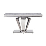 Benzara Sofa Table with Faux Marble Top and Steel Base, Silver BM261691 Silver Metal and Faux Marble BM261691