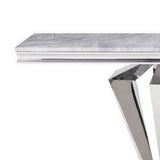 Benzara Sofa Table with Faux Marble Top and Steel Base, Silver BM261691 Silver Metal and Faux Marble BM261691