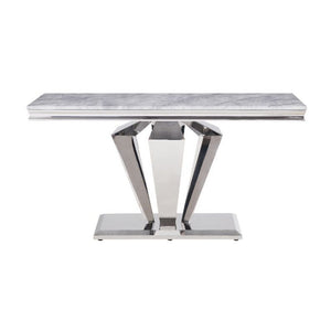 Benzara Sofa Table with Faux Marble Top and Steel Base, Silver BM261691 Silver Metal and Faux Marble BM261691