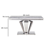 Benzara Sofa Table with Faux Marble Top and Steel Base, Silver BM261691 Silver Metal and Faux Marble BM261691