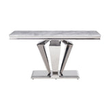 Sofa Table with Faux Marble Top and Steel Base, Silver