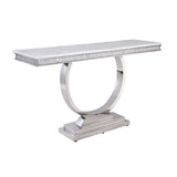 Benzara End Table with Faux Marble Top and Steel Base, White and Silver BM261695 White and Silver Metal and Faux Marble BM261695