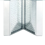 Benzara Console Table with Mirrored V Shaped Base, Silver BM261700 Silver Wood, Glass, Mirror and Faux Crystals BM261700