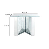 Benzara Console Table with Mirrored V Shaped Base, Silver BM261700 Silver Wood, Glass, Mirror and Faux Crystals BM261700