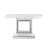 Benzara Console Table with Mirror Frame and Square Open Base, Silver BM261701 Silver Wood, Glass, Mirror and Faux Crystals BM261701