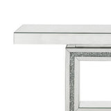 Benzara Console Table with Mirror Frame and Square Open Base, Silver BM261701 Silver Wood, Glass, Mirror and Faux Crystals BM261701