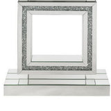 Benzara Console Table with Mirror Frame and Square Open Base, Silver BM261701 Silver Wood, Glass, Mirror and Faux Crystals BM261701