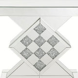 Benzara Console Table with Mirror Frame and Pedestal Base, Silver BM261702 Silver Wood, Glass, Mirror and Faux Crystals BM261702