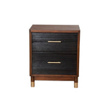 Benzara Nightstand with 2 Drawers and Round Legs, Brown and Black BM261848 Brown and Black Solid Wood BM261848