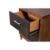 Benzara Nightstand with 2 Drawers and Round Legs, Brown and Black BM261848 Brown and Black Solid Wood BM261848