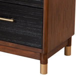 Benzara Nightstand with 2 Drawers and Round Legs, Brown and Black BM261848 Brown and Black Solid Wood BM261848